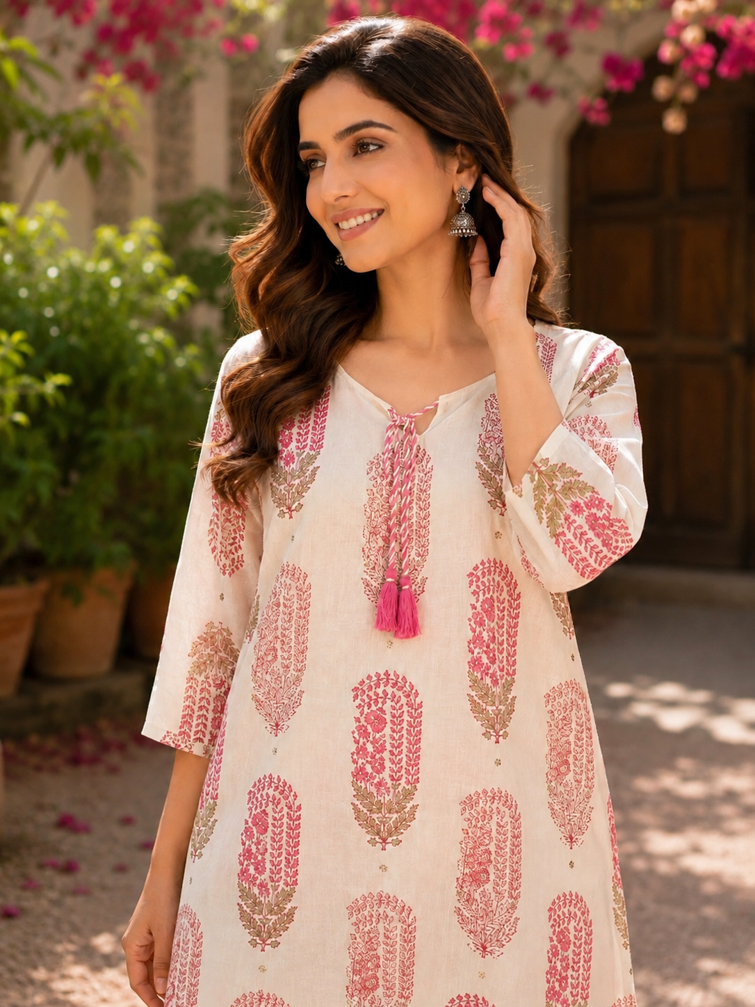 Pink Pure Cotton Printed Straight Suit with Gota Patti Work