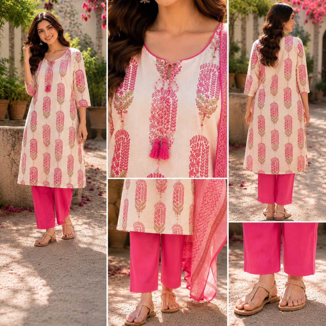 Pink Pure Cotton Printed Straight Suit with Gota Patti Work