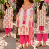 Pink Pure Cotton Printed Straight Suit with Gota Patti Work