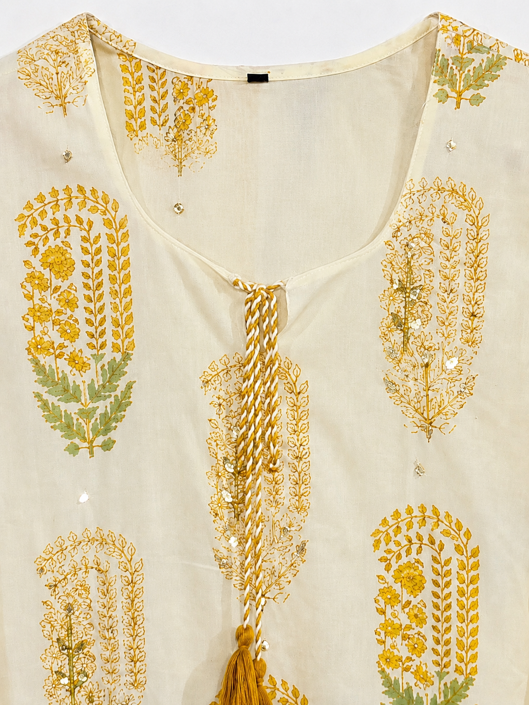 Yellow Pure Cotton Printed Straight Suit with Gota Patti Work