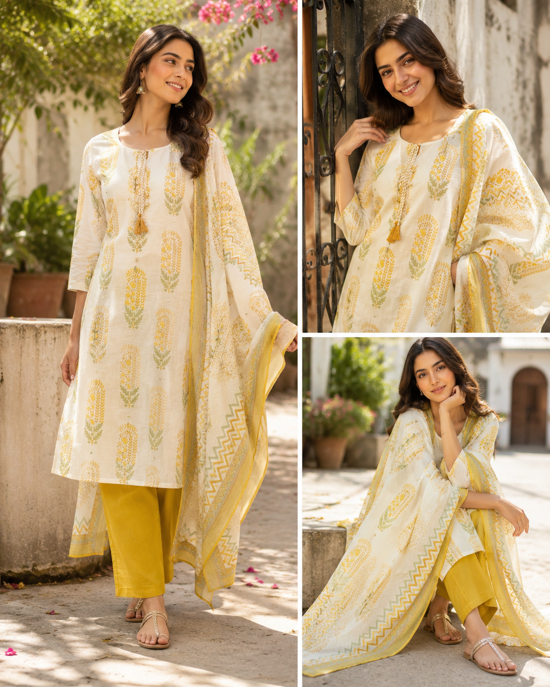 Yellow Pure Cotton Printed Straight Suit with Gota Patti Work