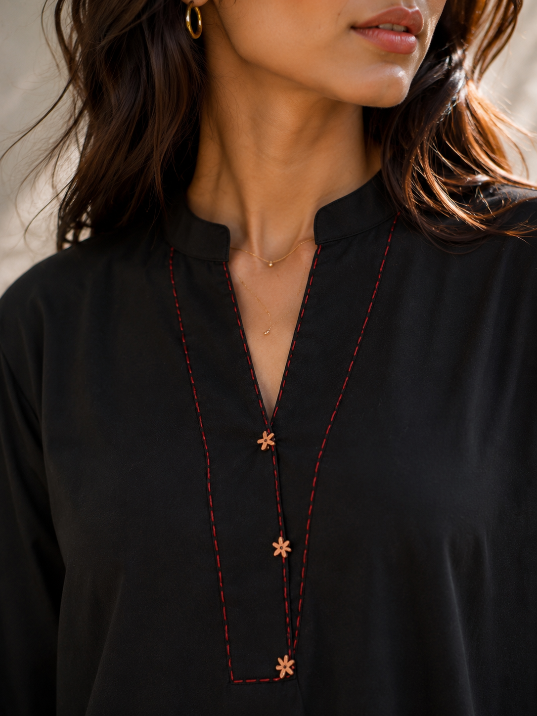 Black Khadi Cotton Co-ord Set with Detailing