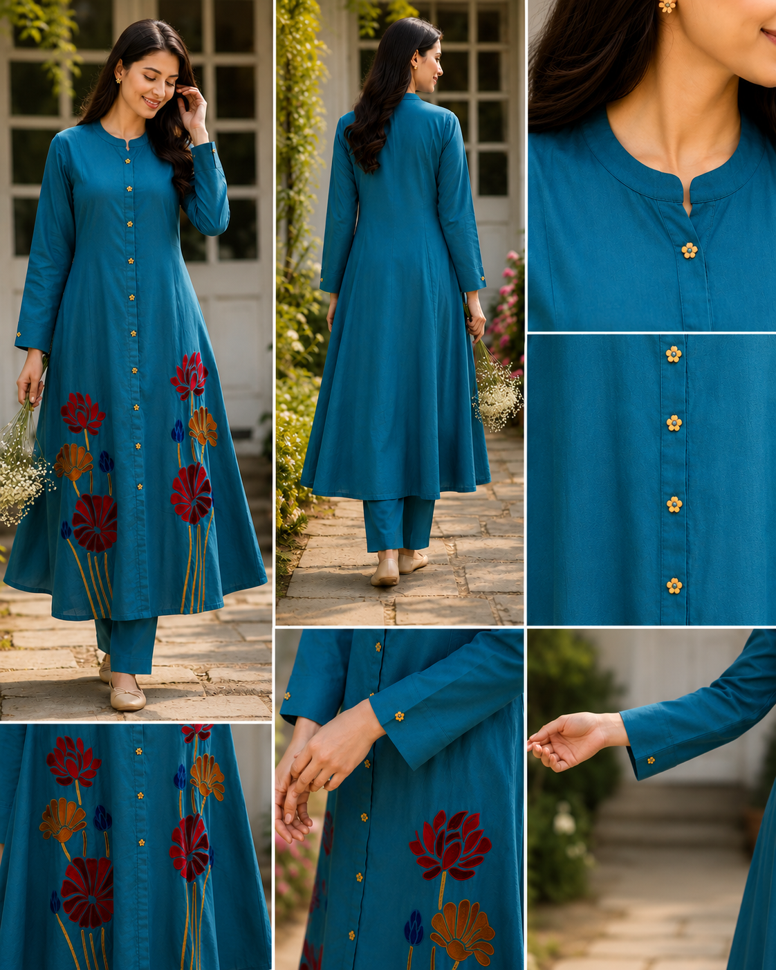 TEAL Khadi Cotton Co-ord Set with Embriodery