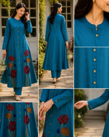 TEAL Khadi Cotton Co-ord Set with Embriodery