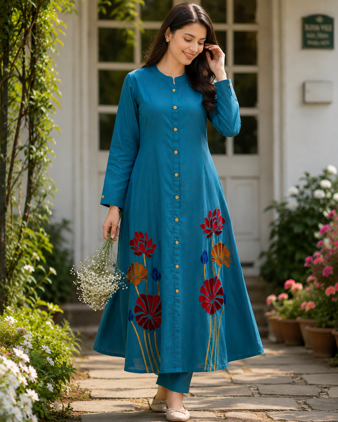 TEAL Khadi Cotton Co-ord Set with Embriodery