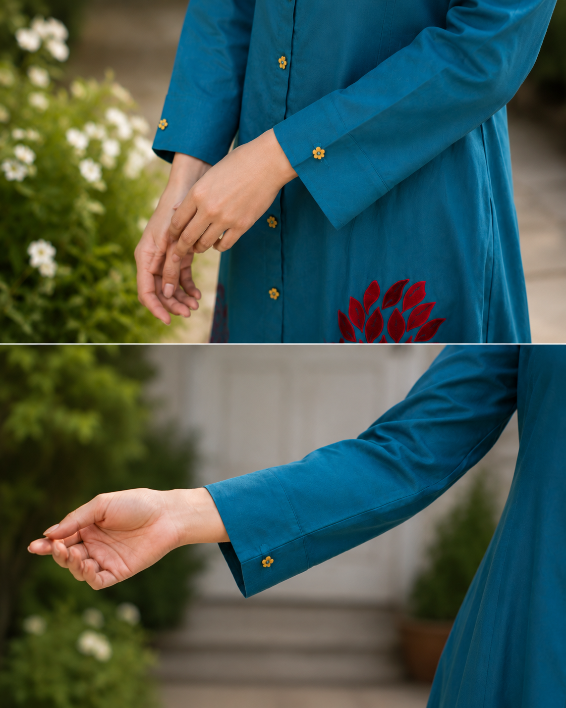 TEAL Khadi Cotton Co-ord Set with Embriodery