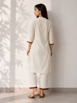 Cream Cotton Linen Co-ord Set with Embriodery
