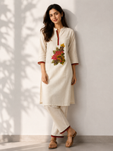 Cream Cotton Linen Co-ord Set with Embriodery