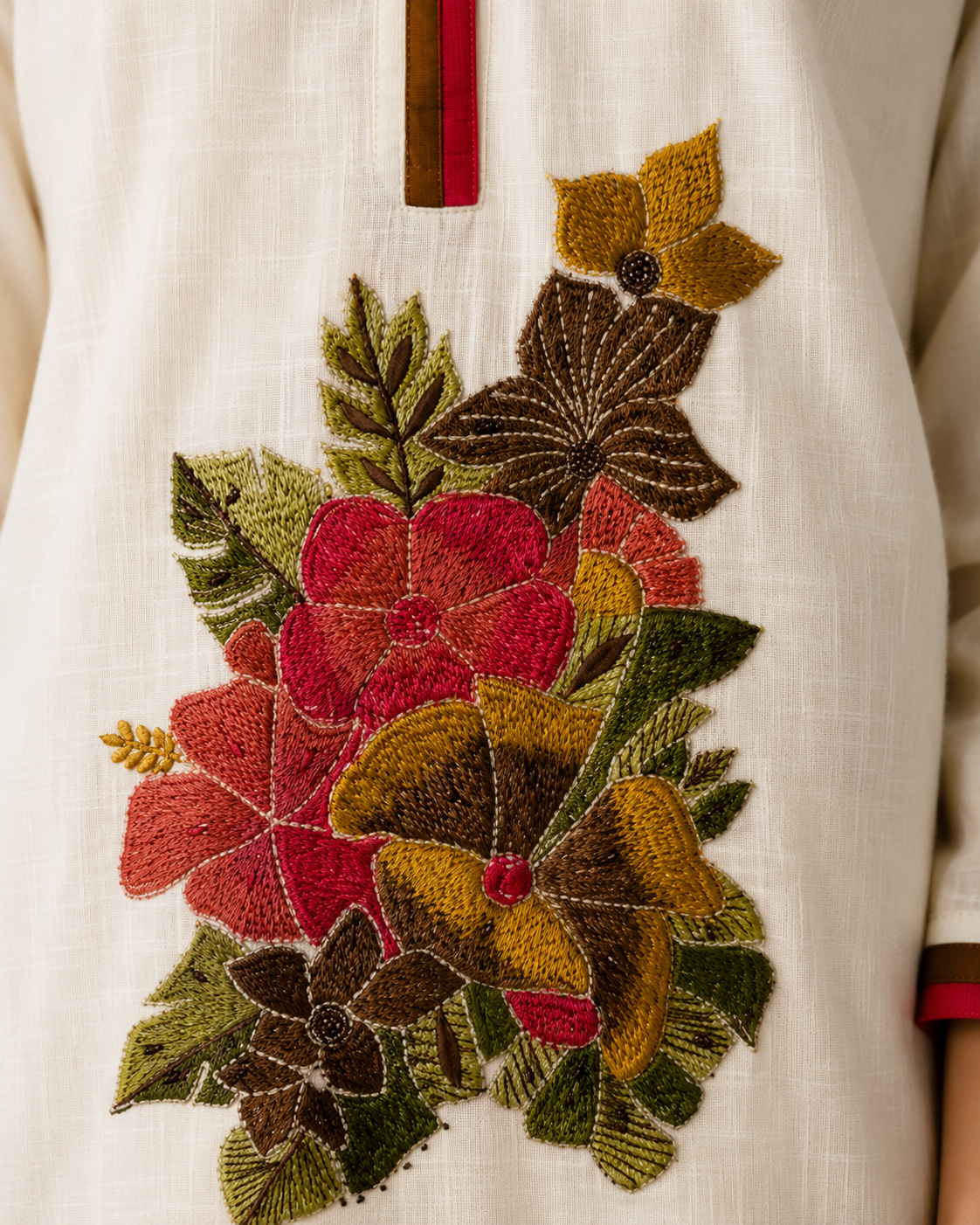 Cream Cotton Linen Co-ord Set with Embriodery