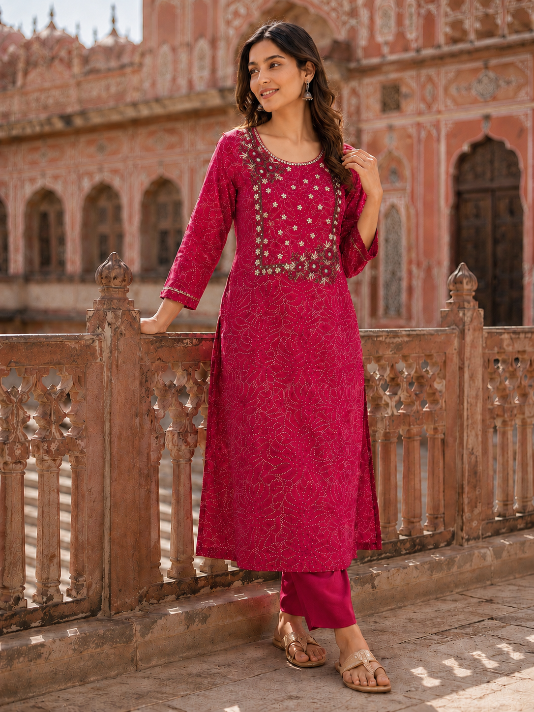 Pink Pure Rayon Co-ord Set with Heavy work