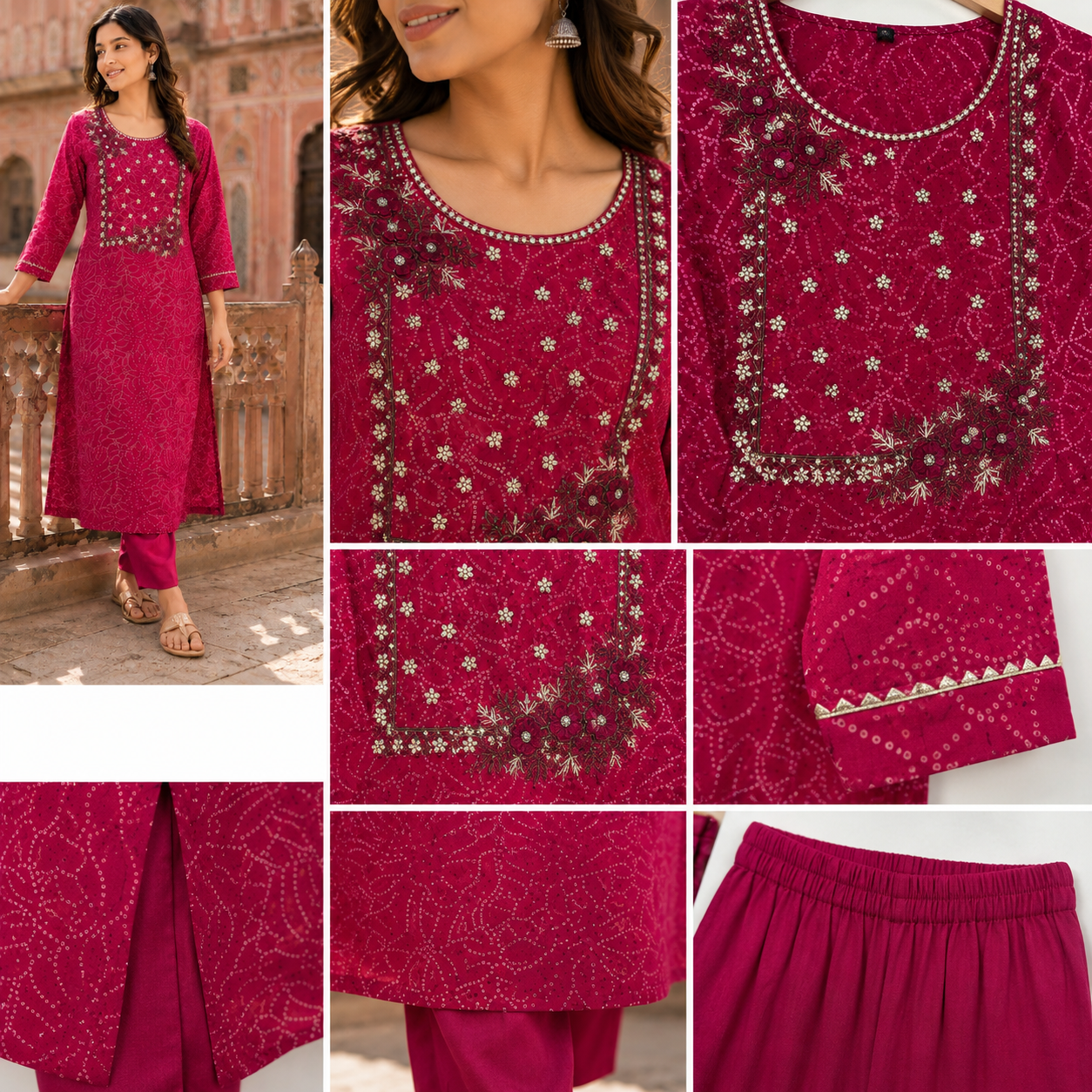 Pink Pure Rayon Co-ord Set with Heavy work