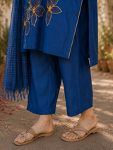 Blue Pure Mul Chanderi Party wear A Line suit with embriodary and sequins work