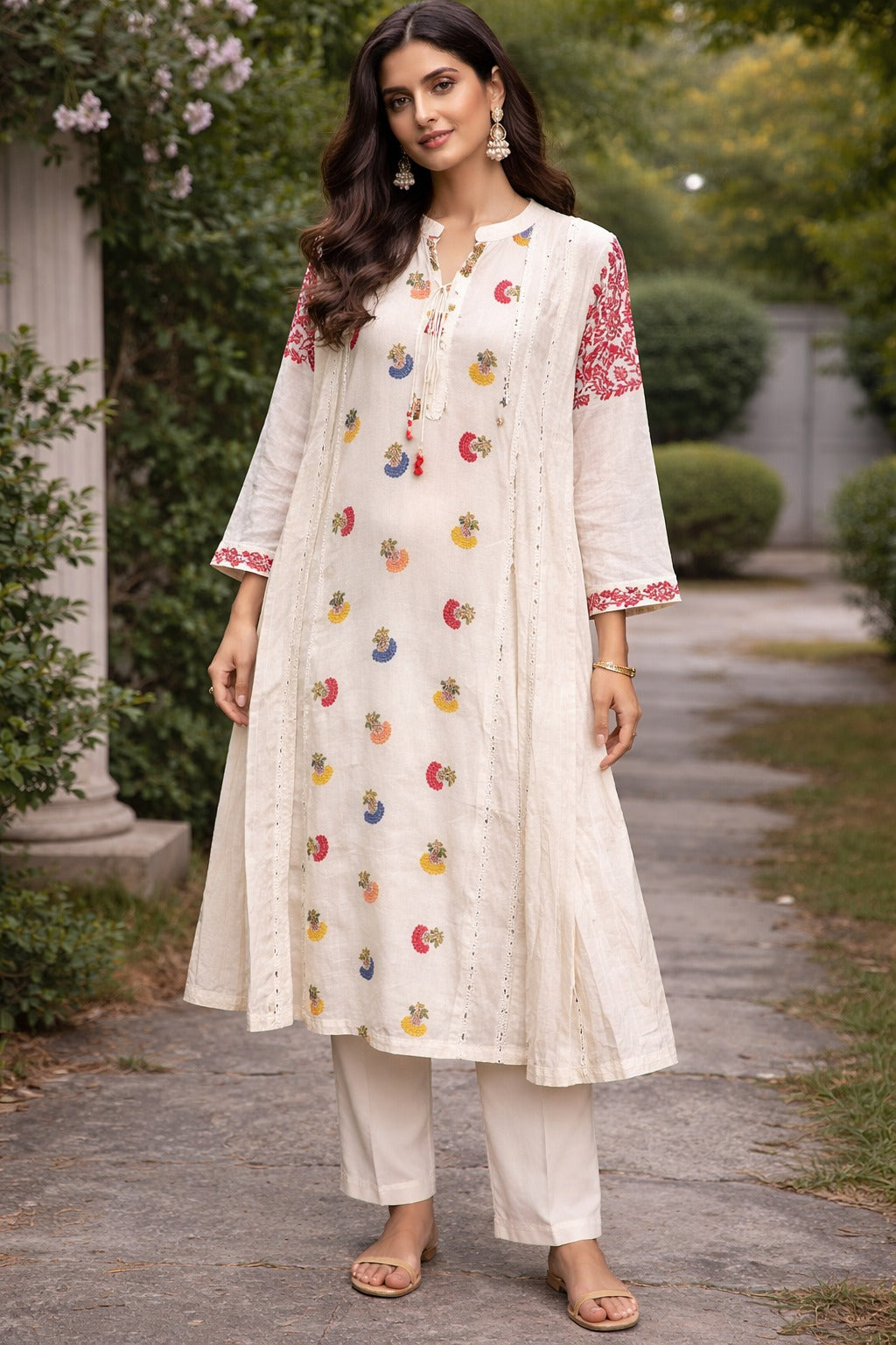 Creame  Pure Mul Cotton Party Wear Anarkali suit with embriodary work