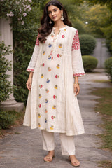Creame  Pure Mul Cotton Party Wear Anarkali suit with embriodary work