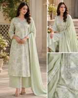 Apple Green Pure Cotton Straight Suit with Detailing work