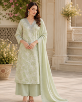 Apple Green Pure Cotton Straight Suit with Detailing work
